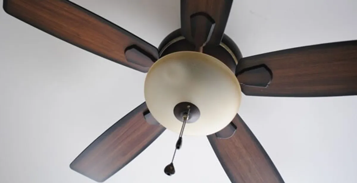 Fully installed ceiling fan with balanced blades and light fixture in Escondido, CA