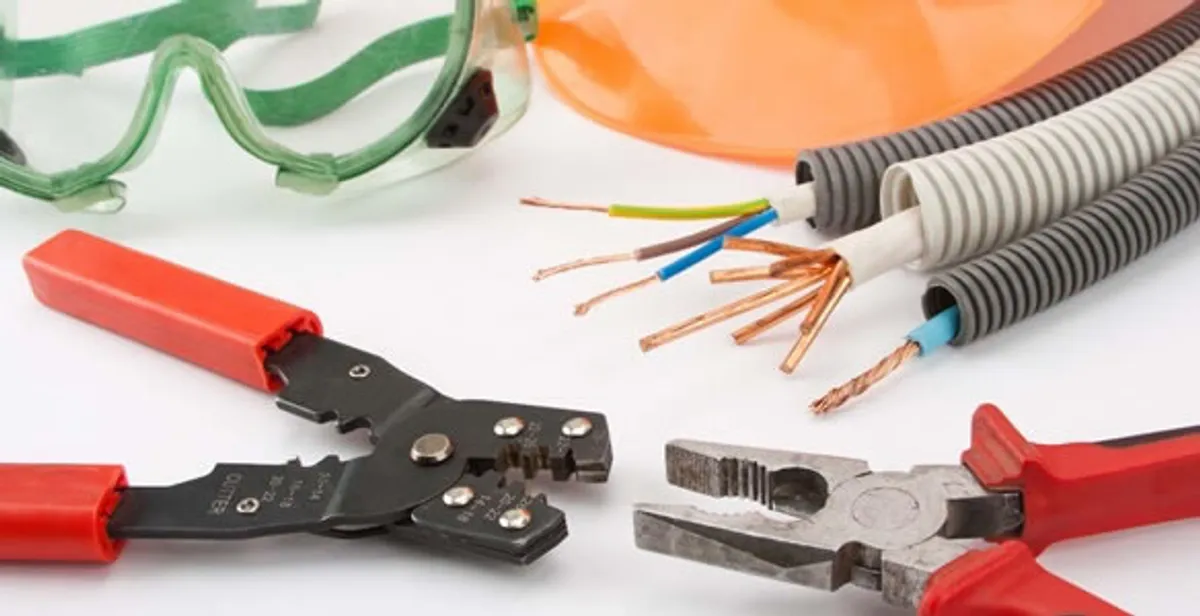 Electrical wiring repair with professional tools and safety equipment in Poway, CA